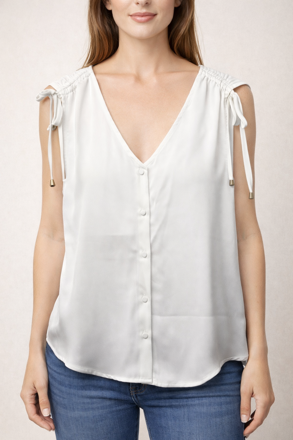 The Sleeve Button Tank - Ivory