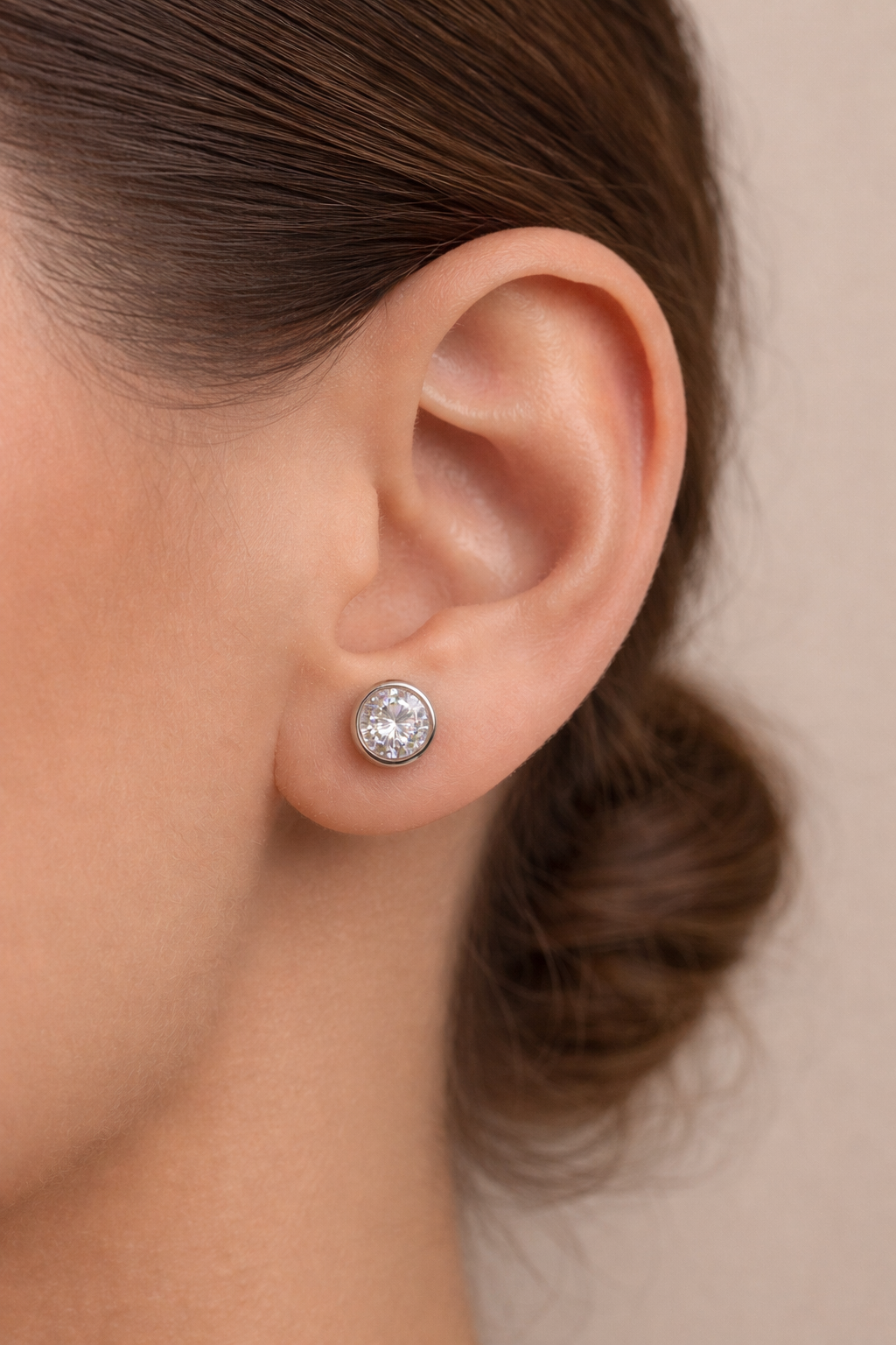 Circle Silver CZ Stud Earrings