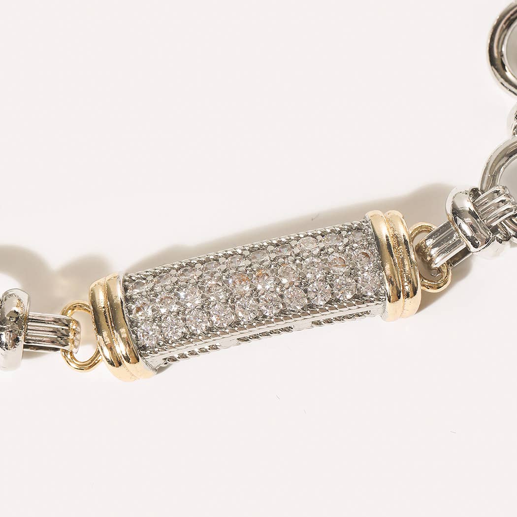 Two Tone CZ Pave Magnetic Bar Bracelet