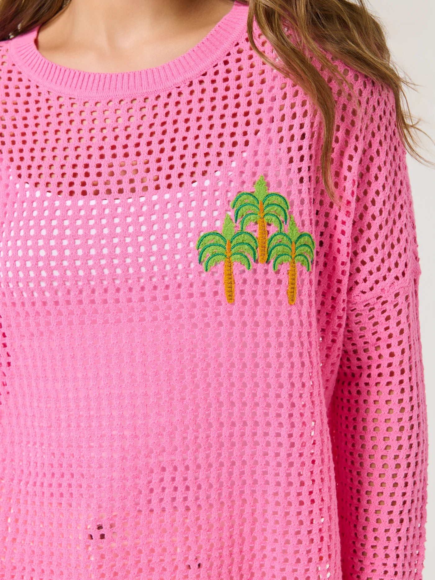 Shiraleah Palm Tree Mesh Sweater, Pink