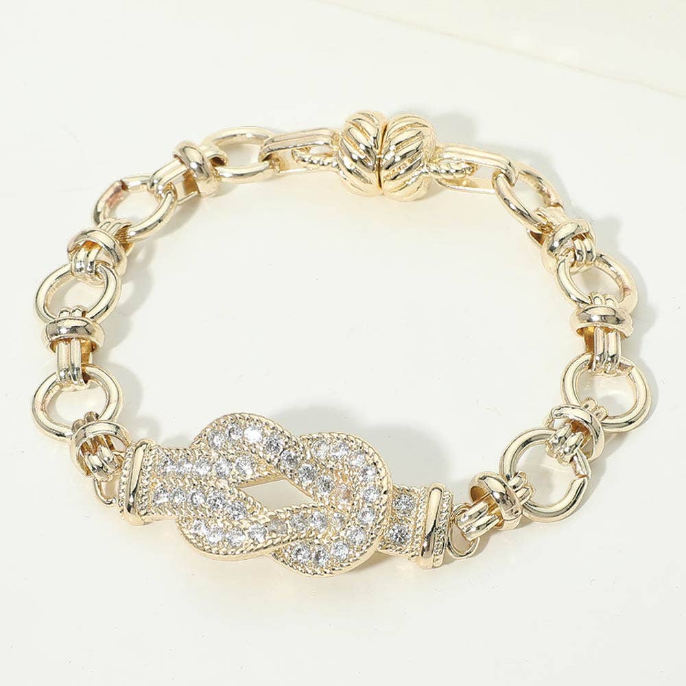 14K Gold Plated CZ Pave Charm Accent Link Magnetic Bracelet