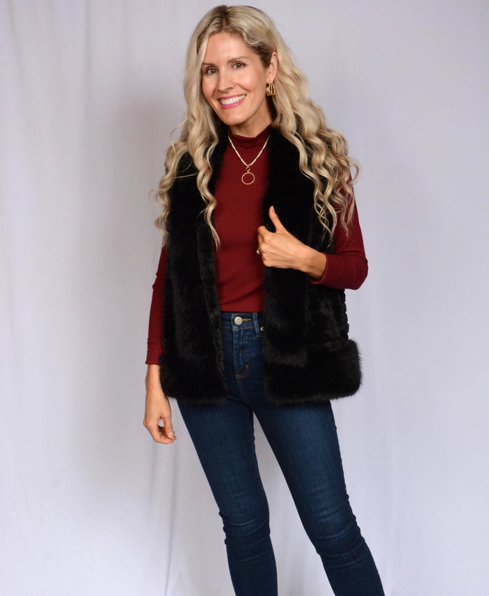 Fur Jacket with Collar and Side Pockets Vest