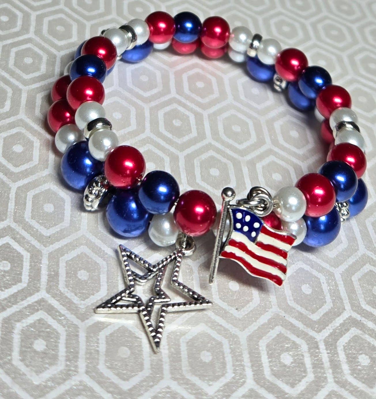American Bangle Patriotic Flag Star Charm Coil Bracelet