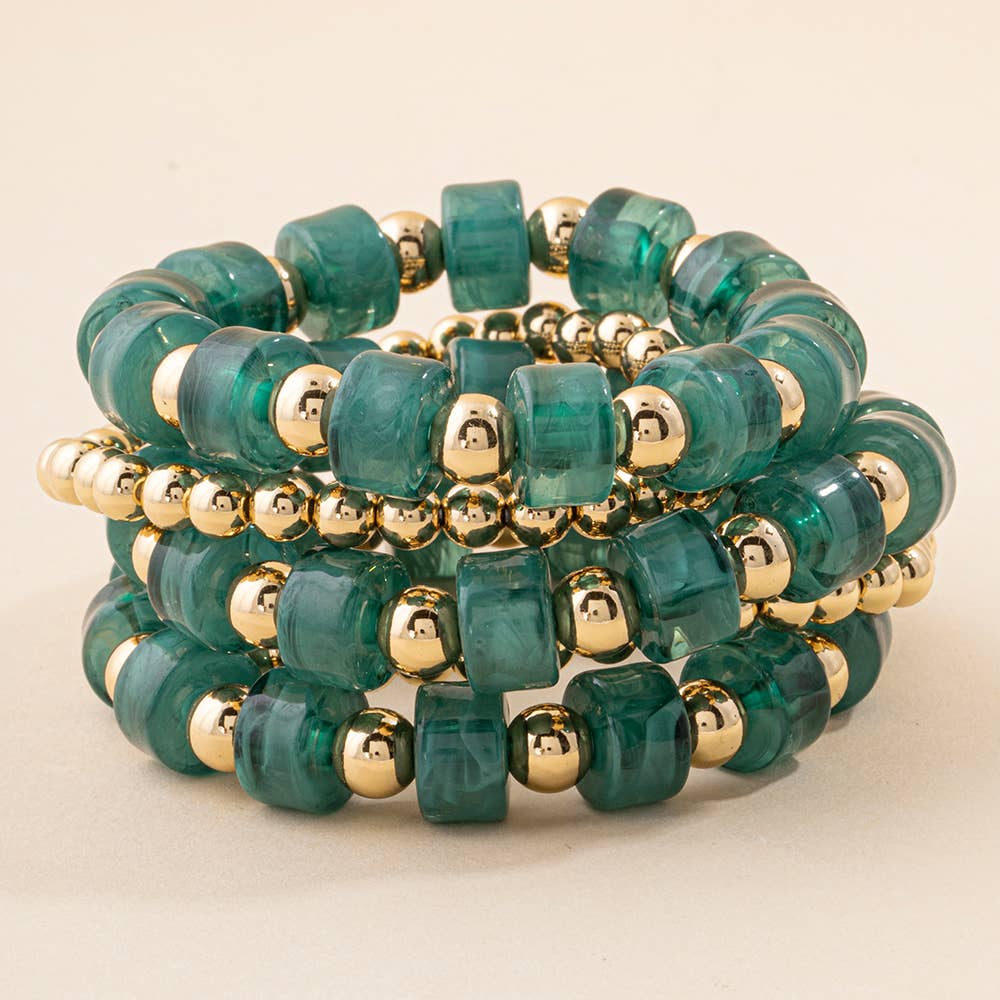 Marbled Rondelle Bead Stretch Bracelet Set