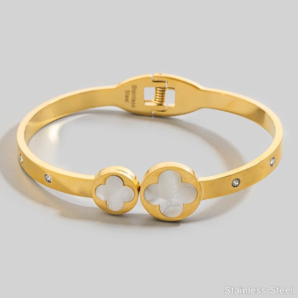 Stainless Steel Clover Hinged Bangle Bracelet