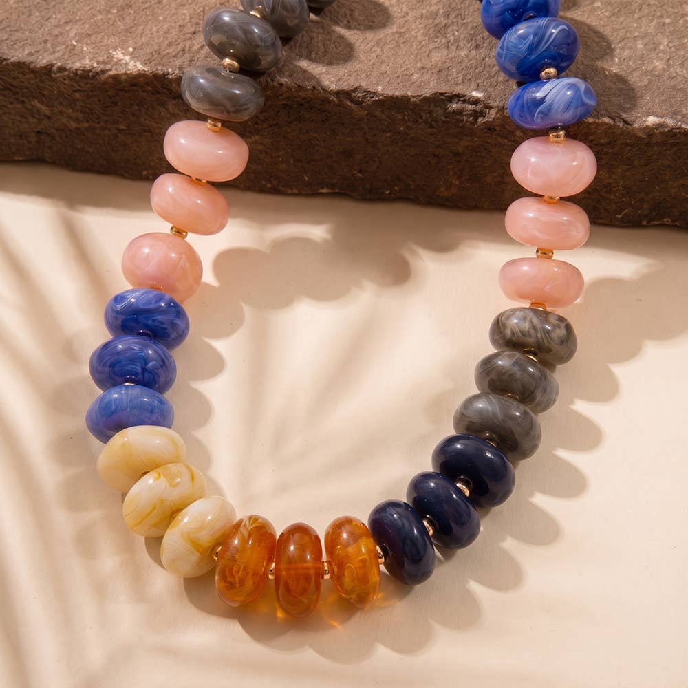 Chunky Marbled Rondelle Bead Collar Necklace