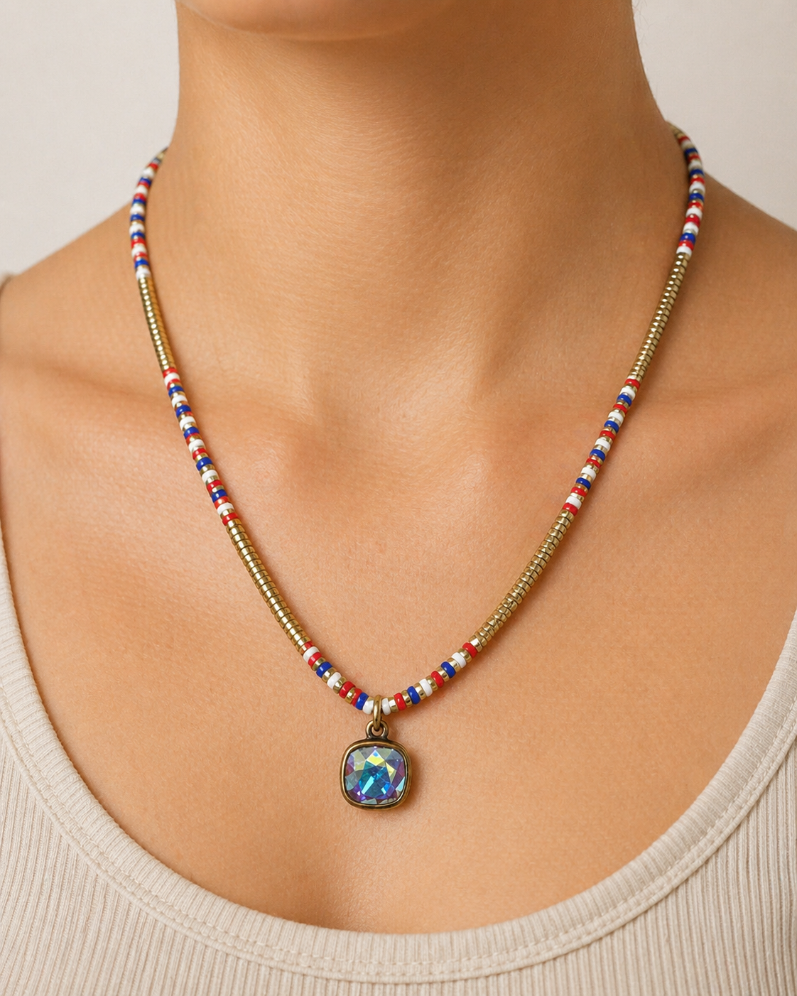 Red White Blue Beaded Necklace