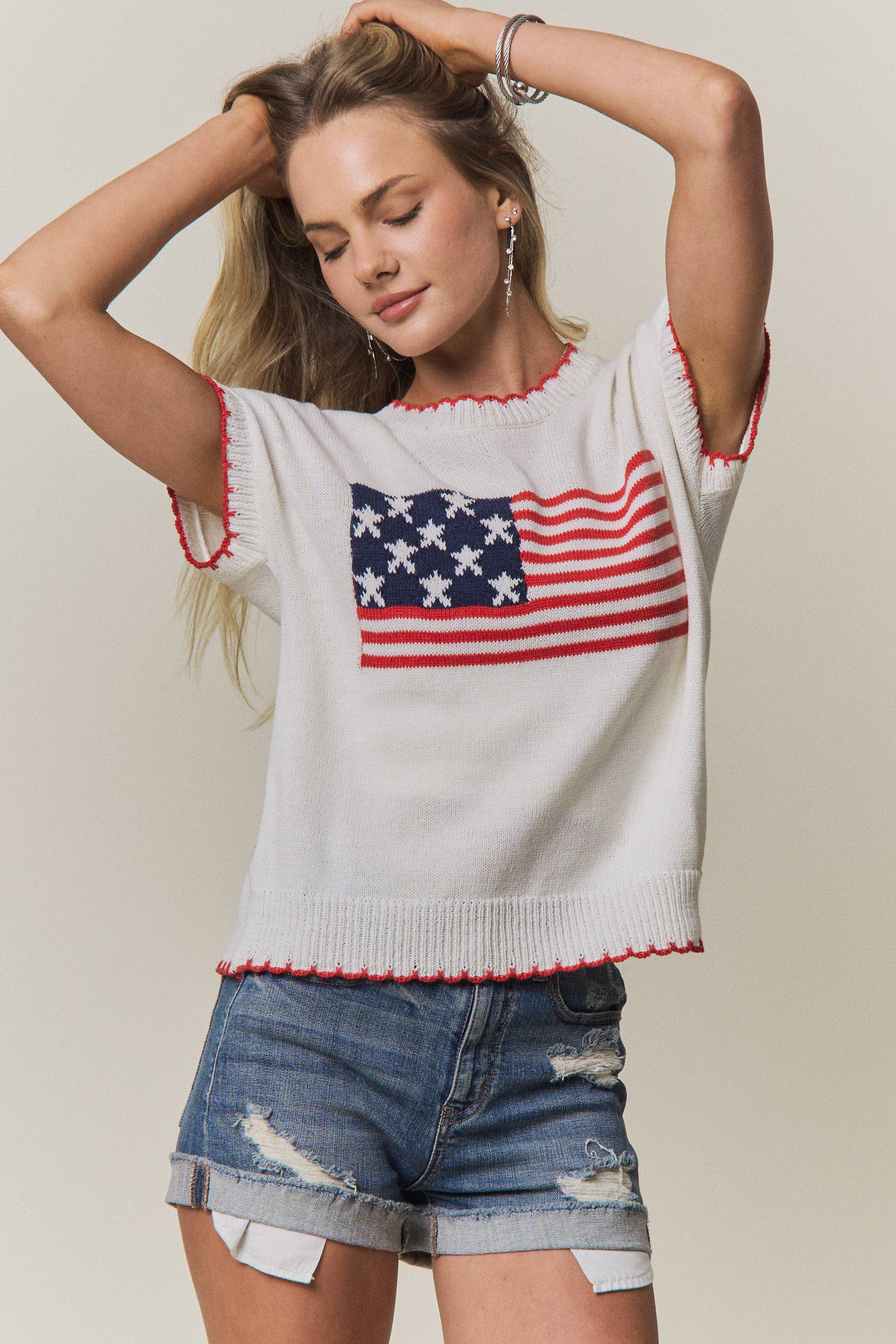 Scallop Edge American Flag Sweater
