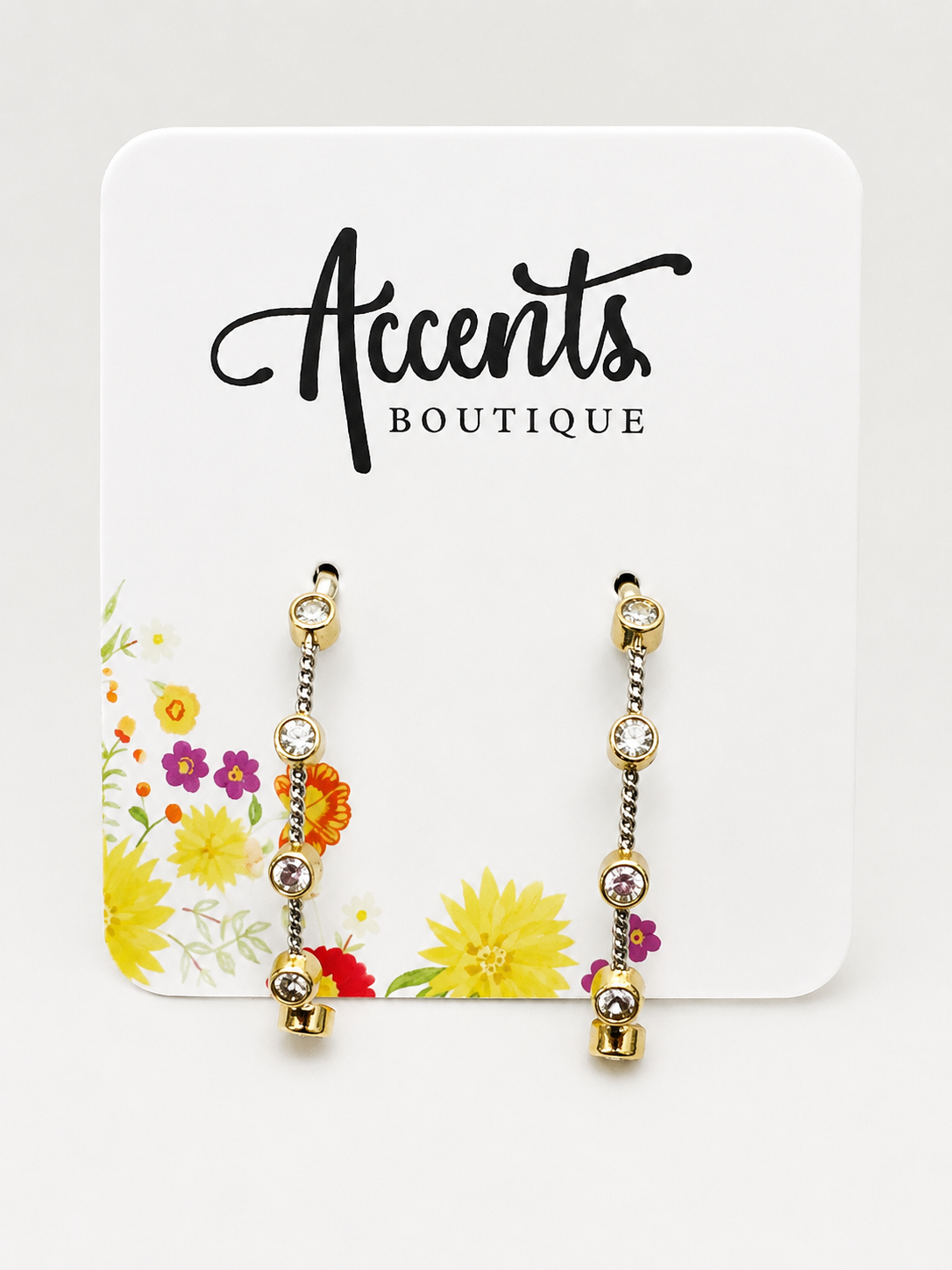 Silver Cable Wire Hoop Earrings with Gold CZ