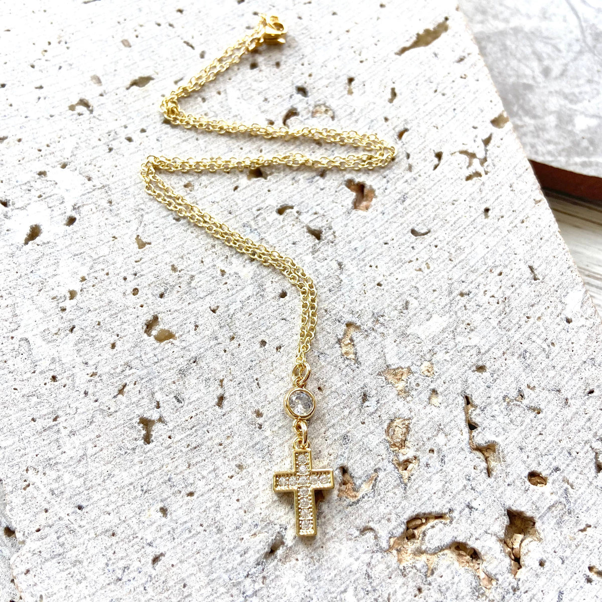 Gold Crystal Cross Necklace