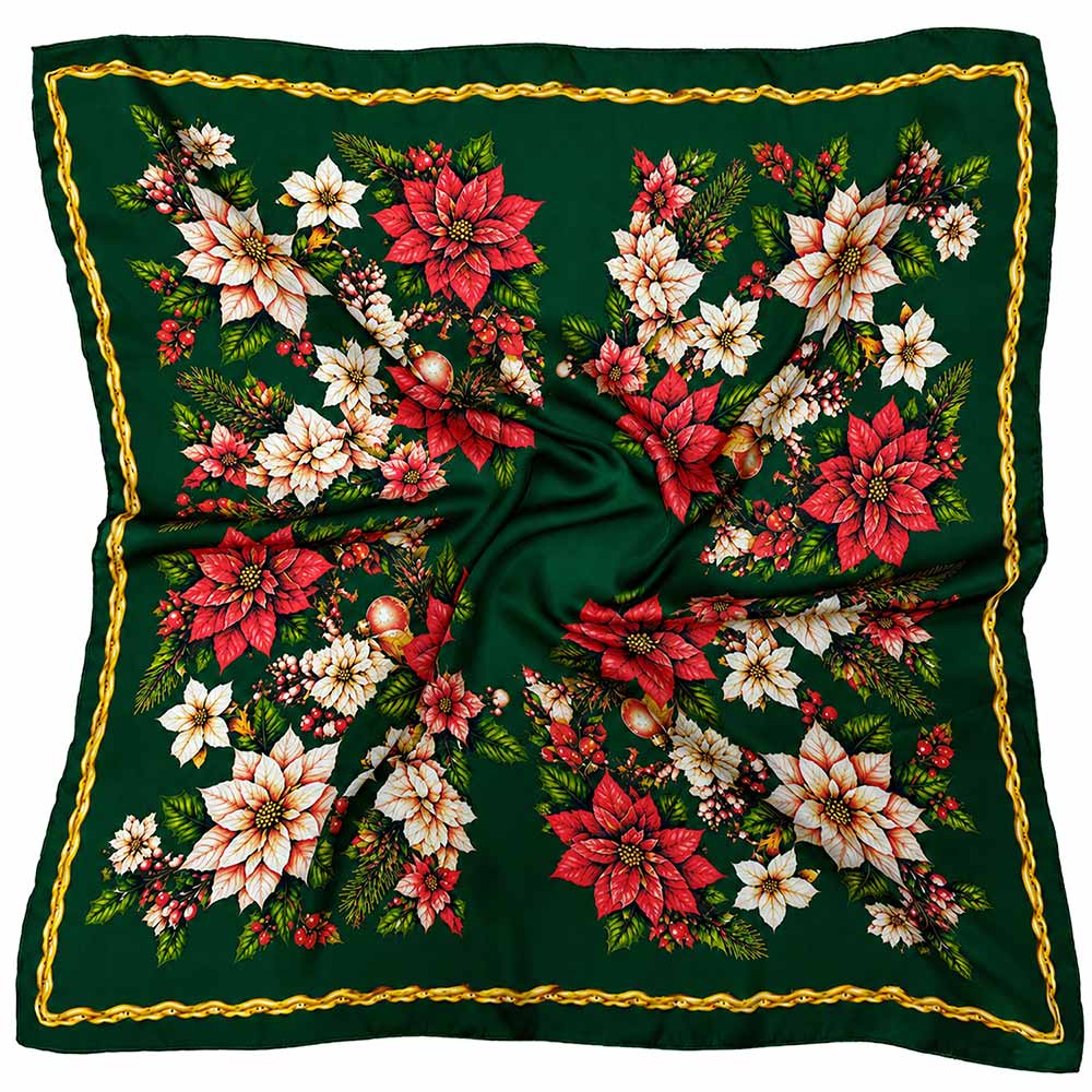 Holiday Poinsettia Floral Print Square Scarf