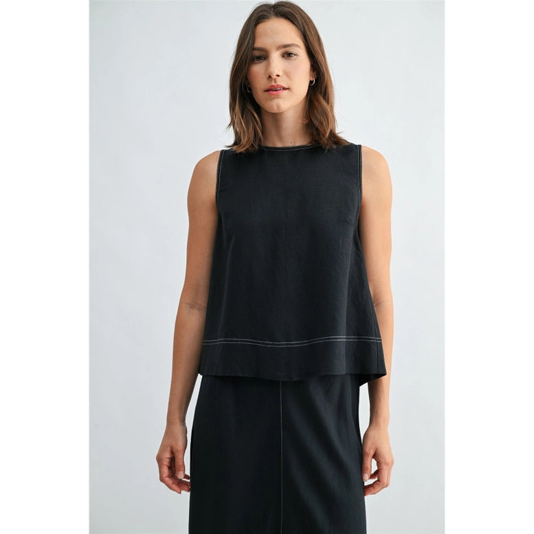 Linen Pleated Tank Skirt Set