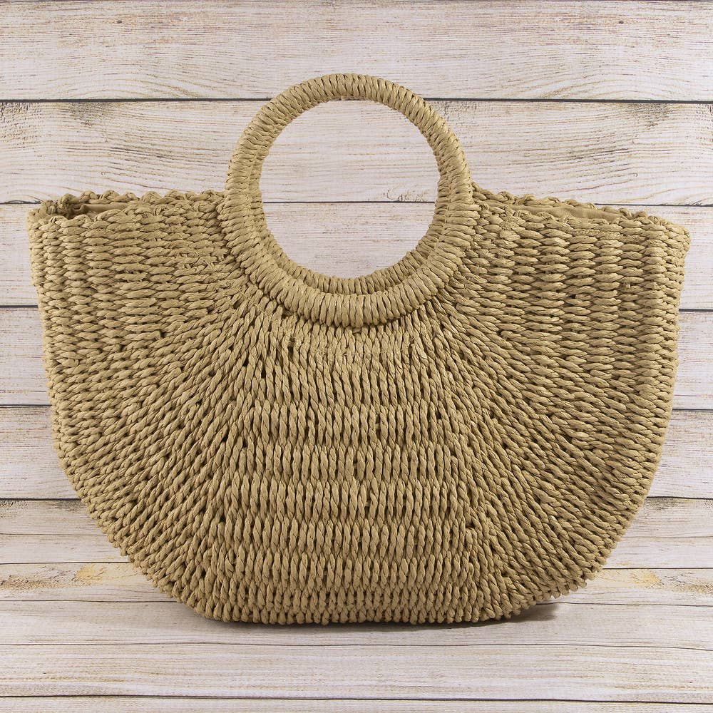 Woven Paper Straw Tote Bag With Ring Handles