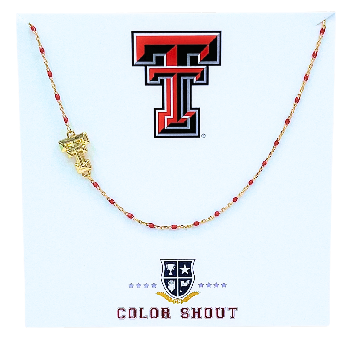 The Texas Tech Necklace: Side Set Texas Tech Logo on Enamel Bead Necklace