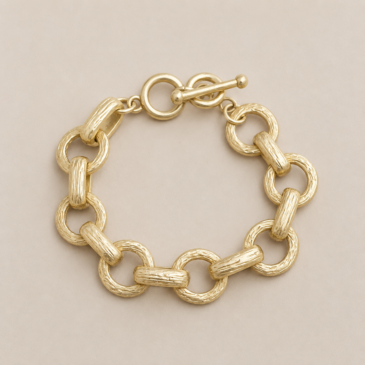 Muted Gold Circle Link Toggle Bracelet