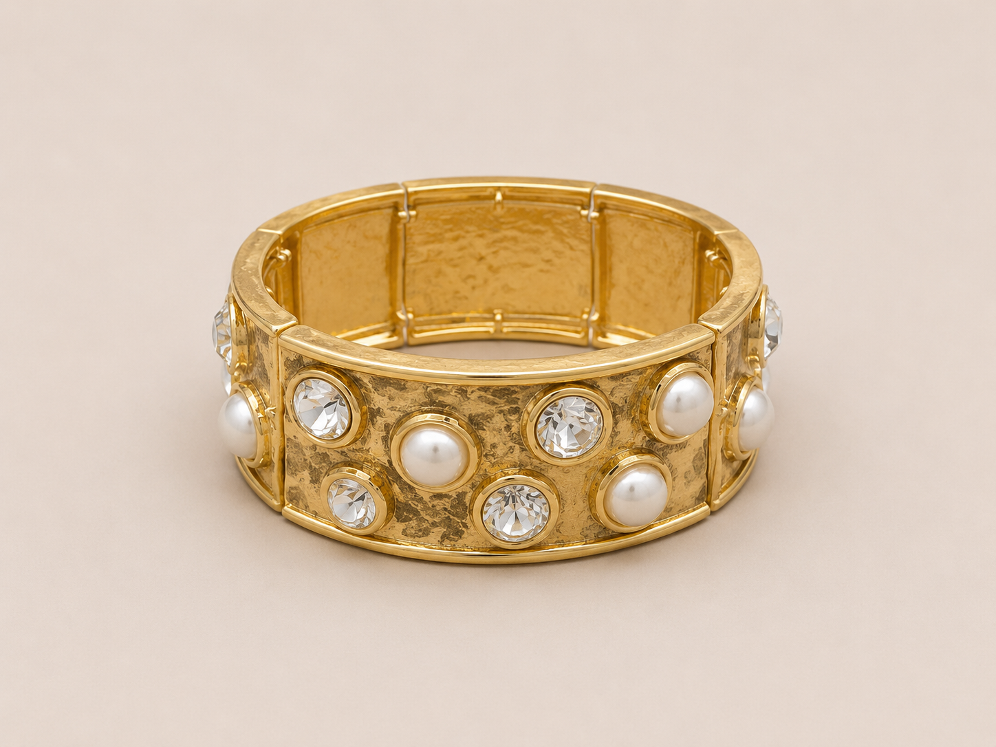 Gold Pearl & Crystal Stretch Bracelet