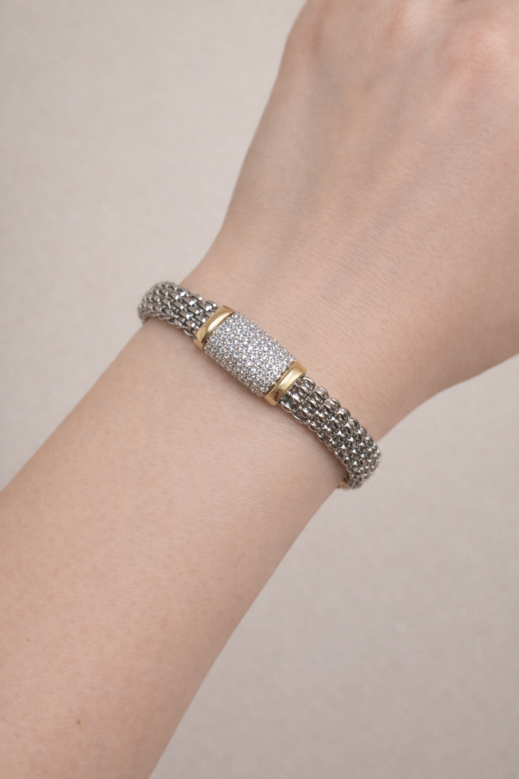 Dual Tone Rope Crystal Band Bracelet