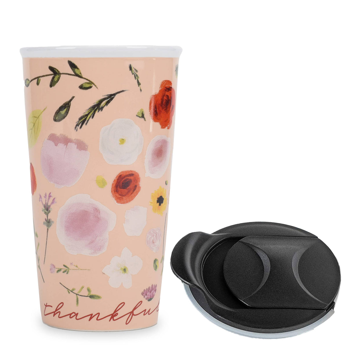 Thankful and Blessed Blush Pink 12 oz Ceramic Travel Tumbler