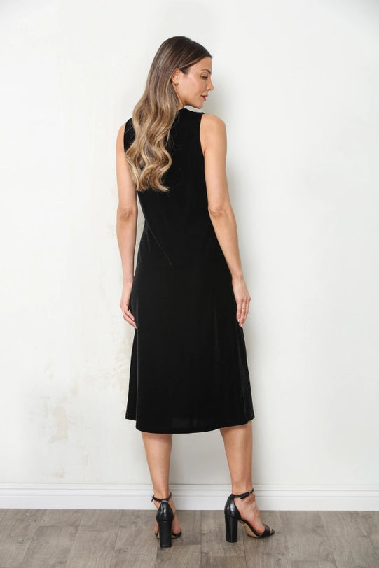 Black Velvet Side-Cinch Midi Dress