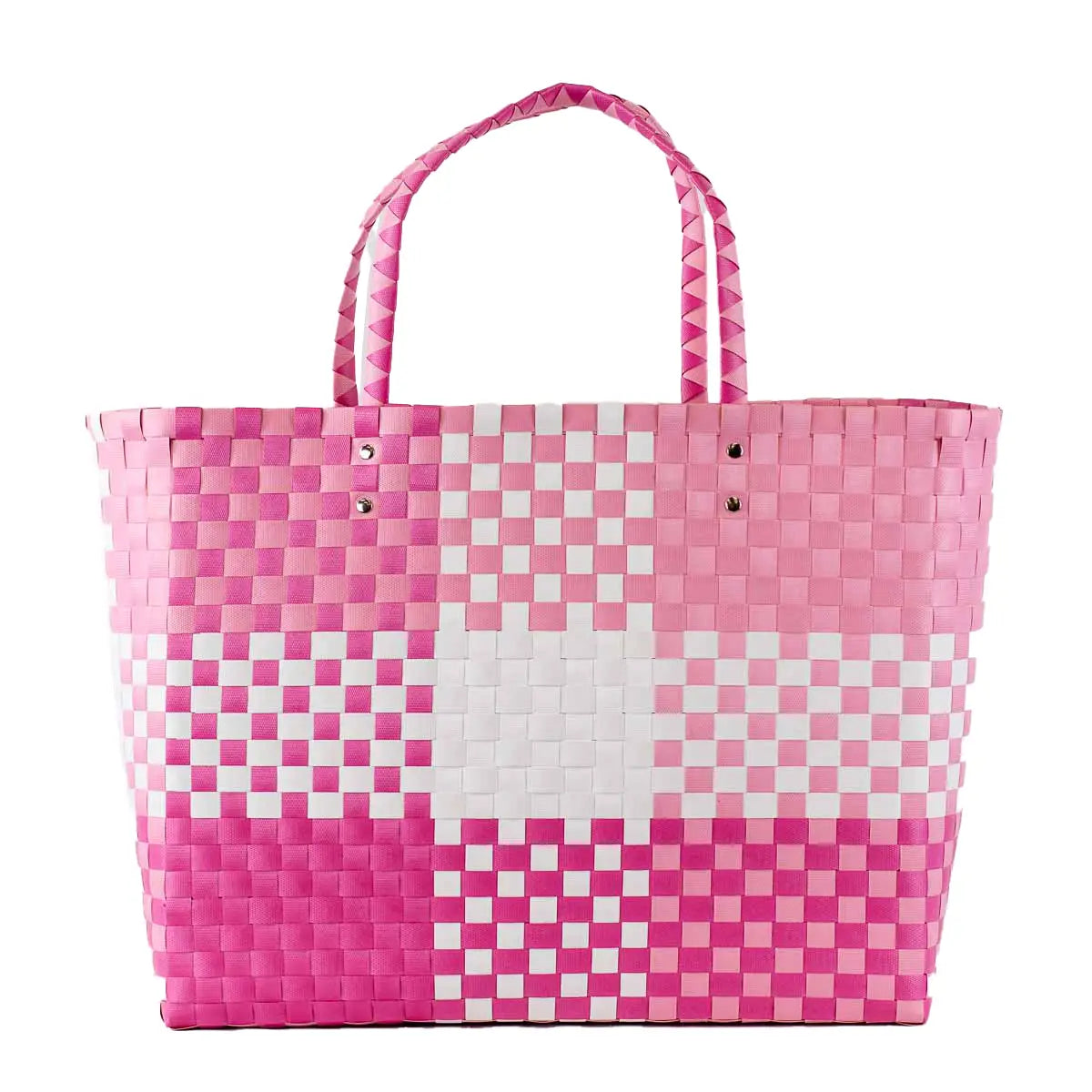 Heather Woven Beach Tote White/Pink