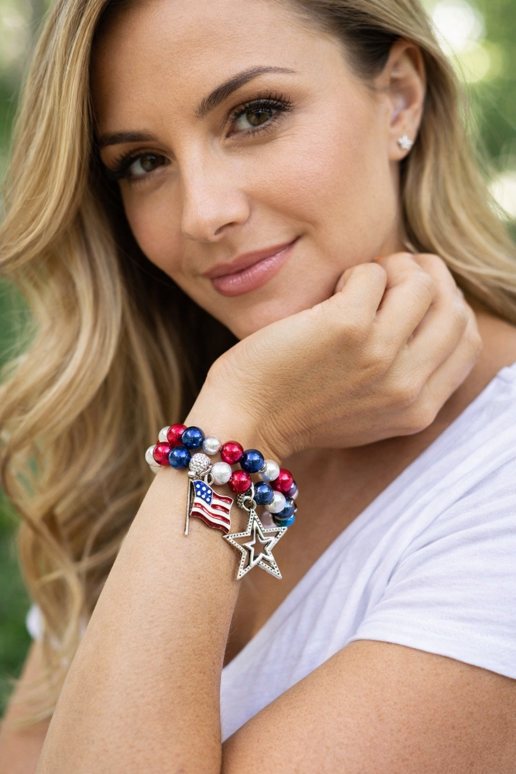 American Bangle Patriotic Flag Star Charm Coil Bracelet