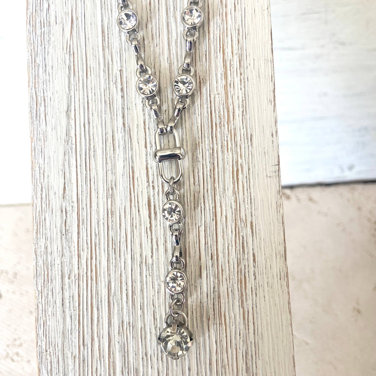 Silver Crystal Y-style Chain Necklace