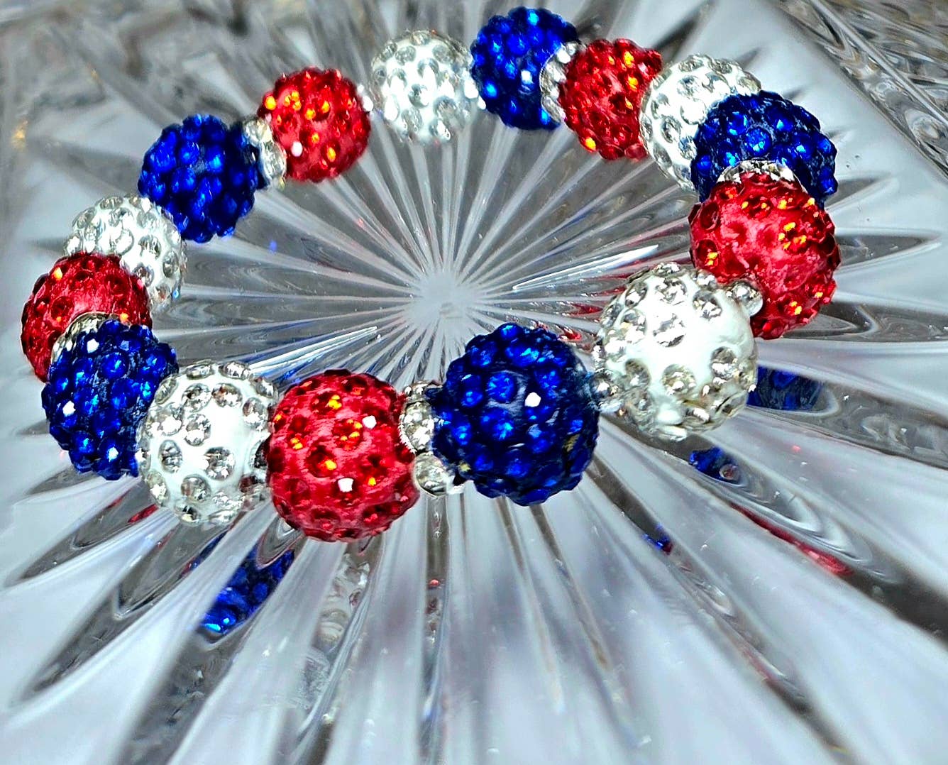 4th of July Red White Blue SPARKLE Beaded Stretch Bracelet