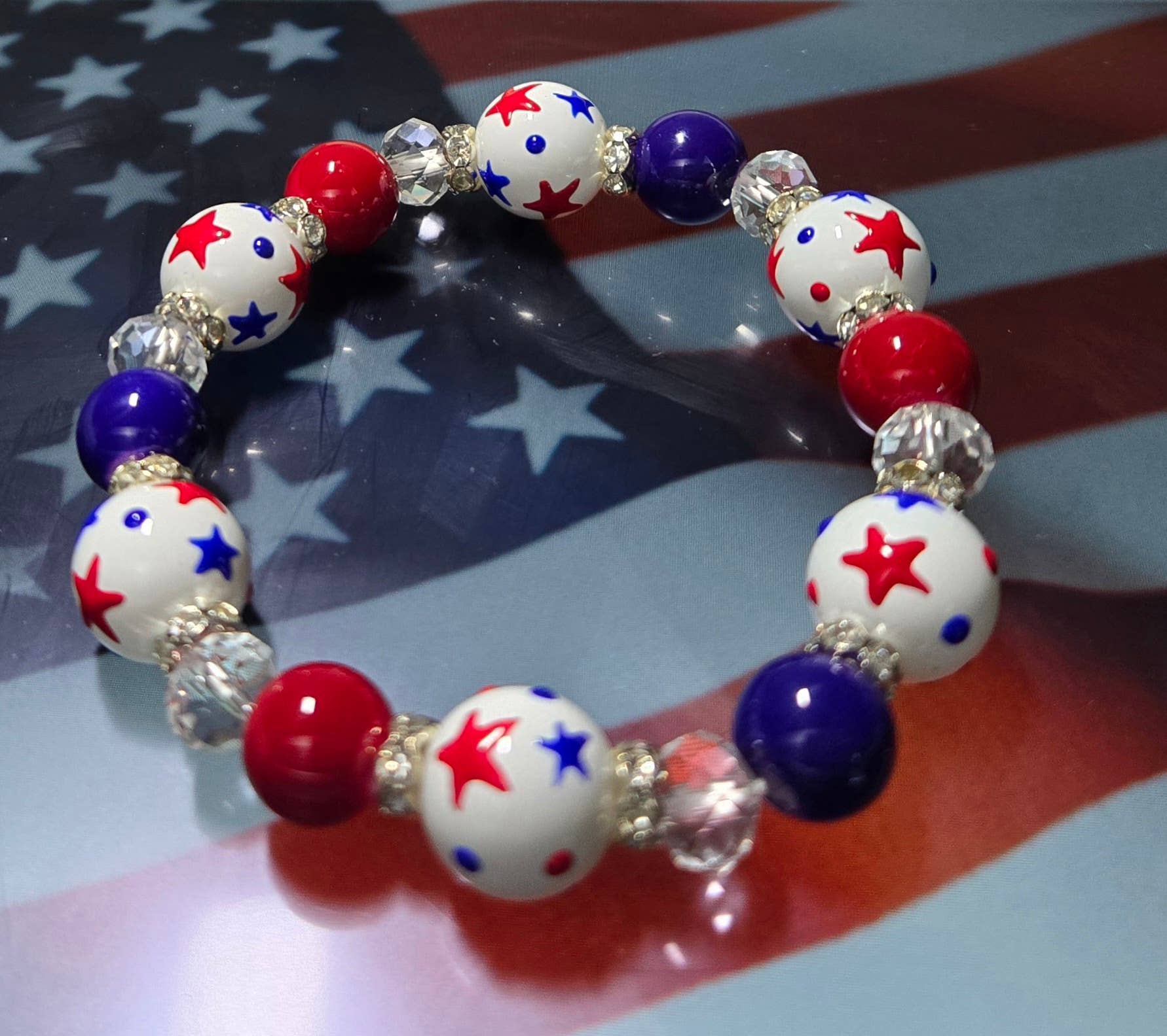 American Flag Patriotic Bracelet, 4th of July Gift for Women
