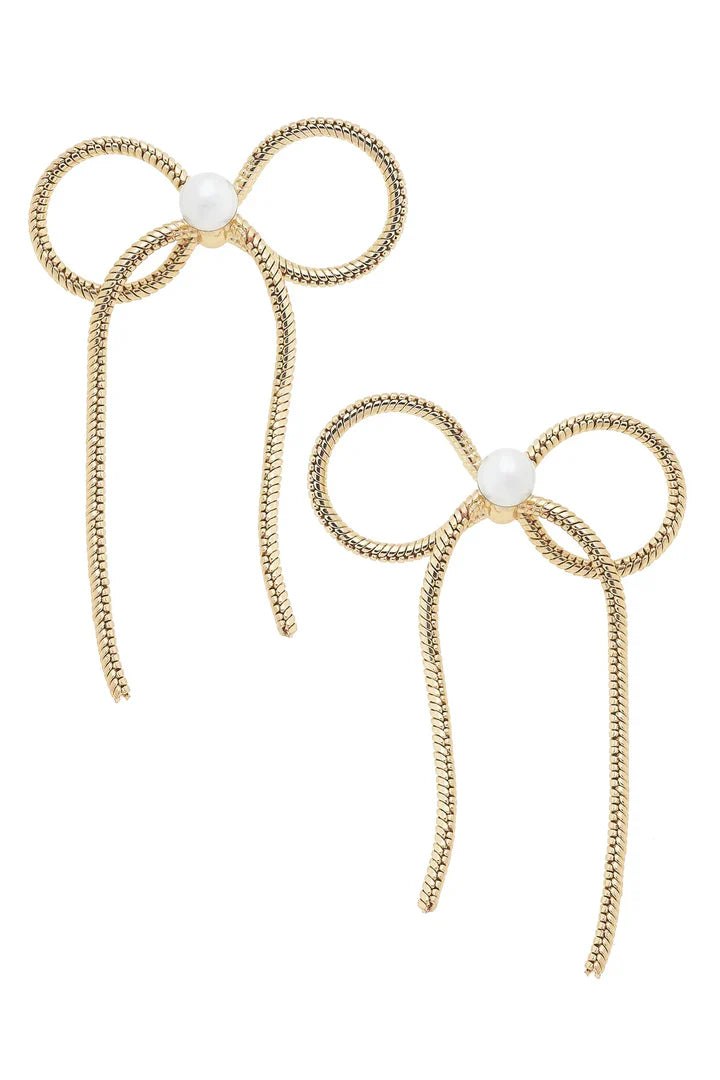 Canvas Allison Hadley Cord Tied Pearl Bow Earrings — Accents Boutique, Marble Falls TX