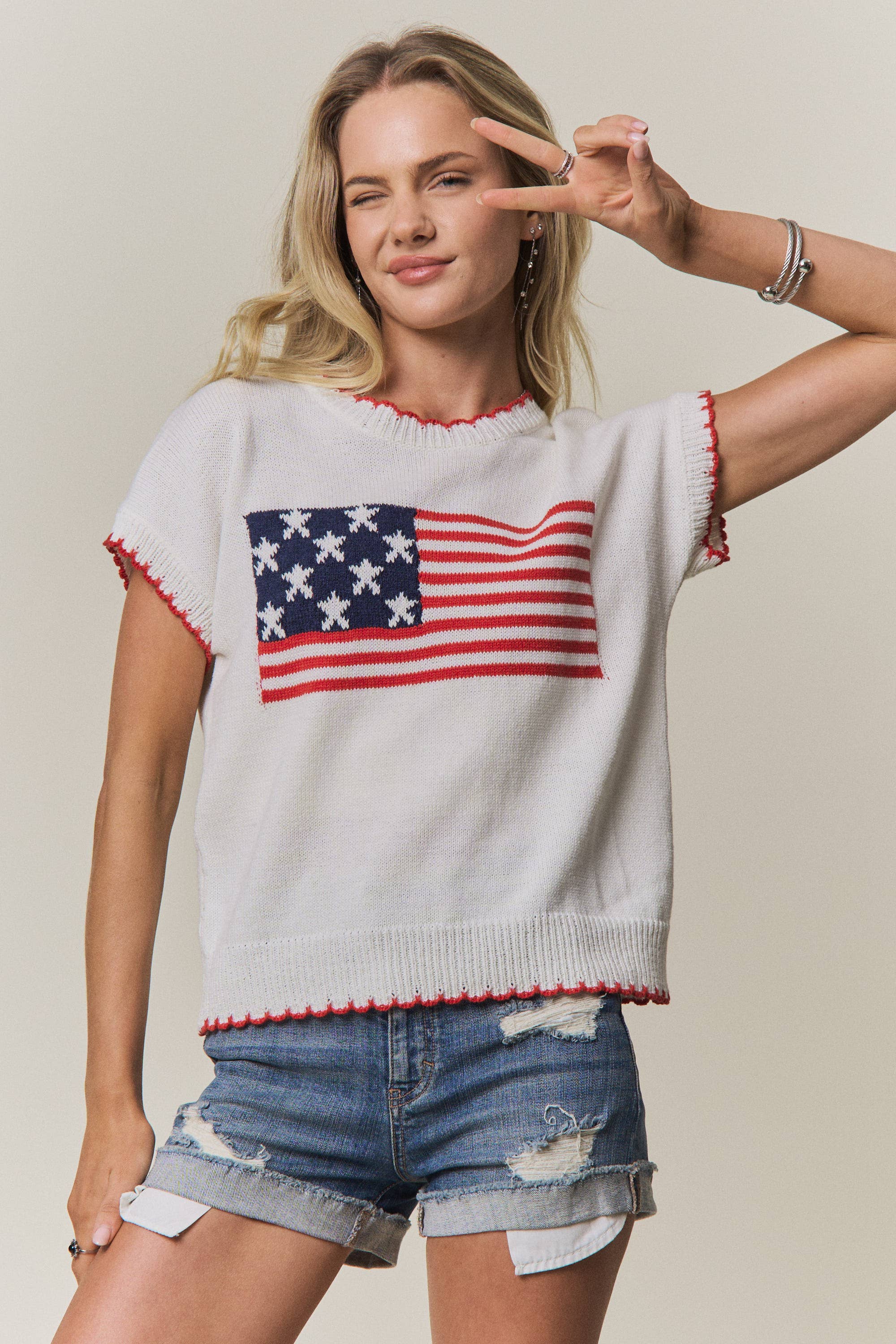 Scallop Edge American Flag Sweater