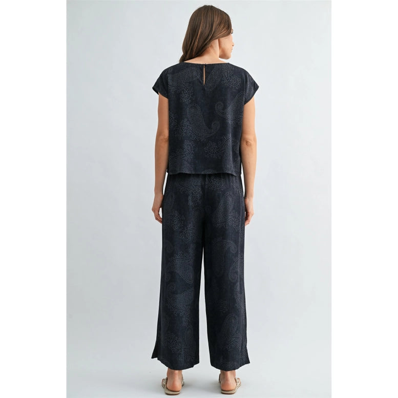 Navy Paisley Pant Set