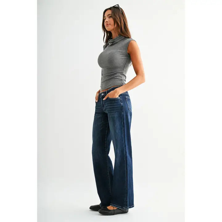 Dark Wash Low Rise Wide Leg