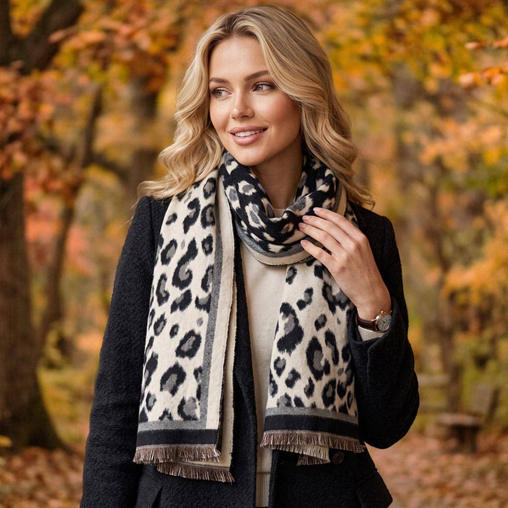Two Tone Leopard Print Reversible Scarf Wrap