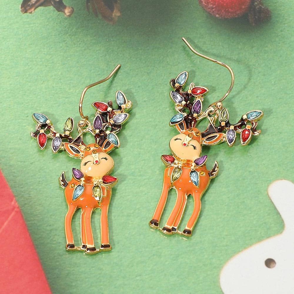 Christmas Reindeer Charm Drop Dangle Earrings