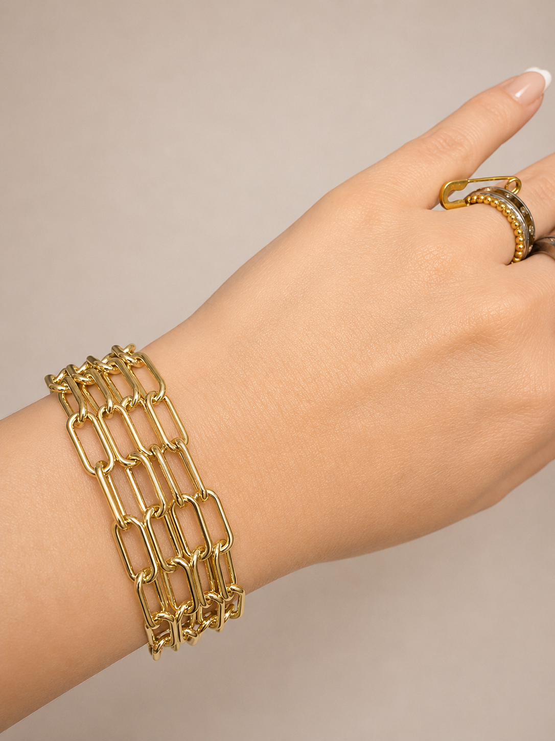 Gold 4-Row Paper Clip Link Bracelet