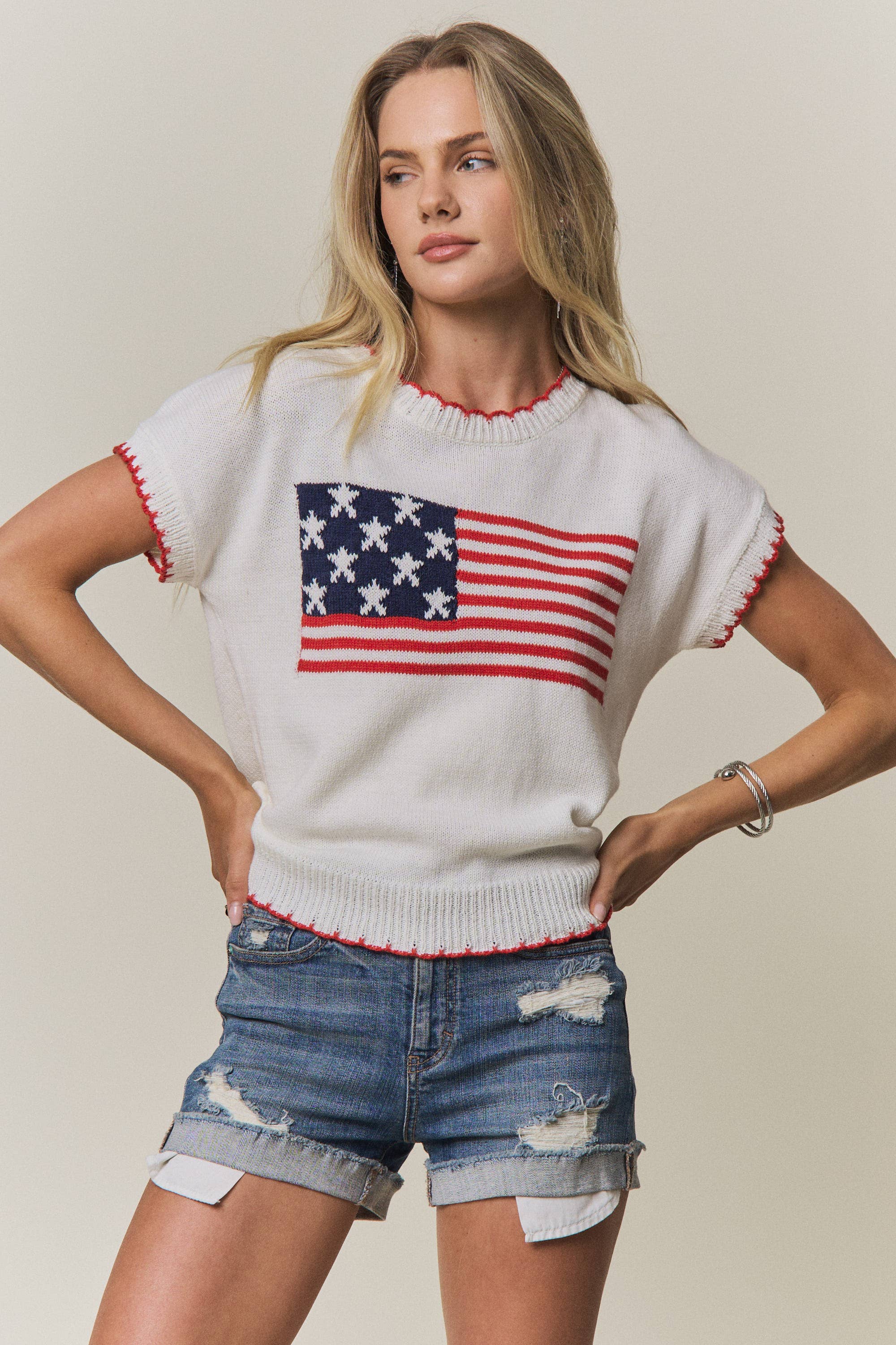 Scallop Edge American Flag Sweater