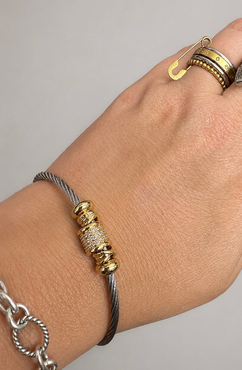 Two Tone Pave Beaded Cable Bracelet
