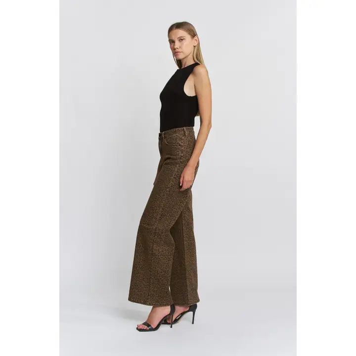 Super High Wide Leg Leopard Jeans