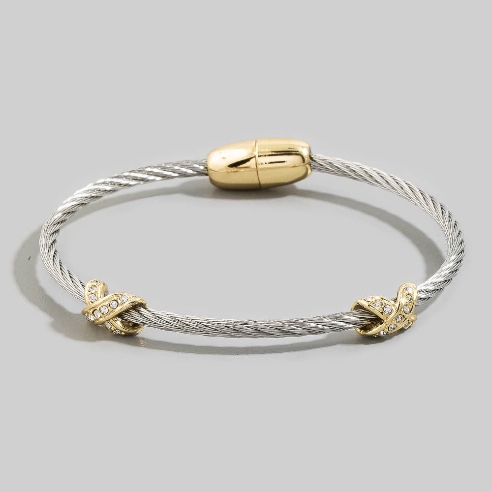 Twisted Cable Bracelet With Rhinestone X Accents