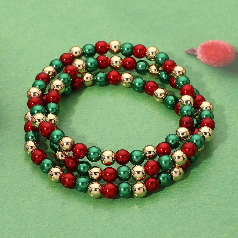 3PCS - Christmas Beaded Stretch Multi Layered Bracelets