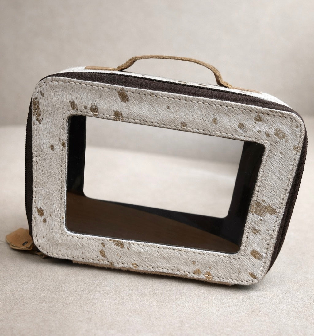 Cowhide Cosmetic Case - Toiletry Makeup Travel Bag