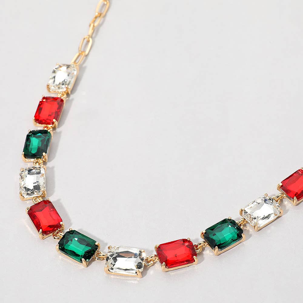Cushion Rectangular Stone Cluster Link Evening Necklace