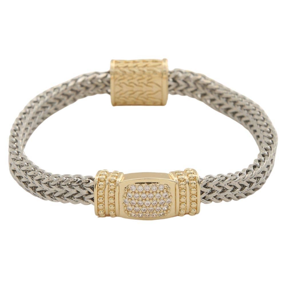 Rectangle 14K Gold Plated Pave Magnetic Bracelet