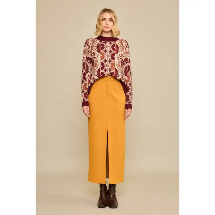 Wine Floral Tapestry Motif Knit Sweater