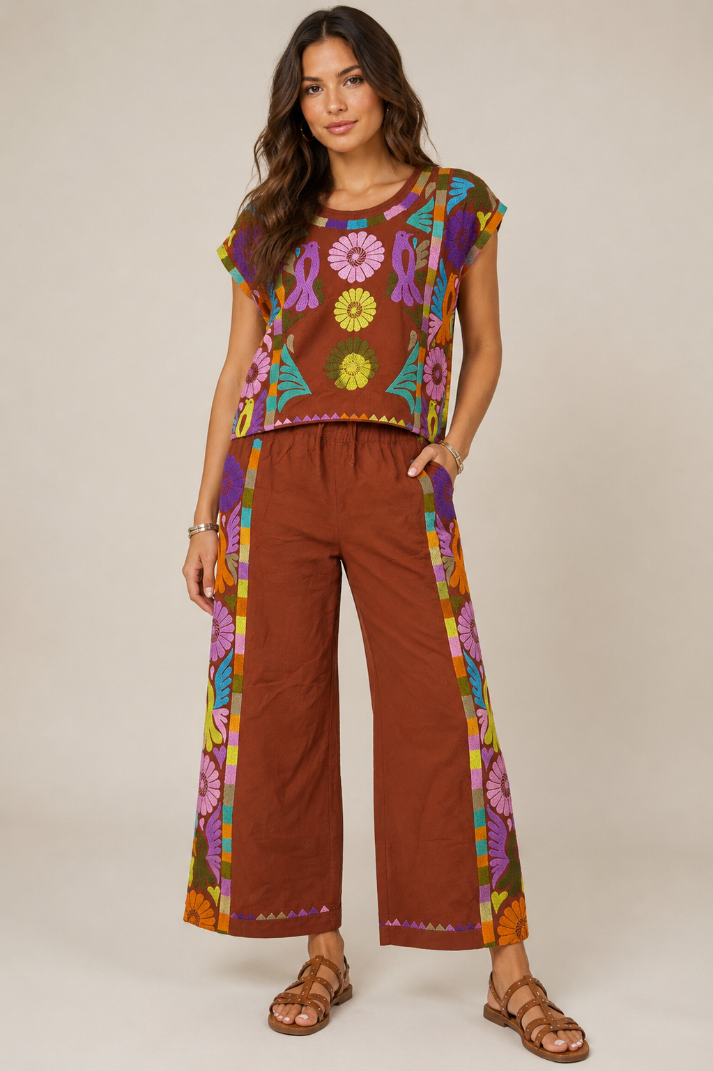 Sister Mary Francesca Rust Embroidery Pant Set