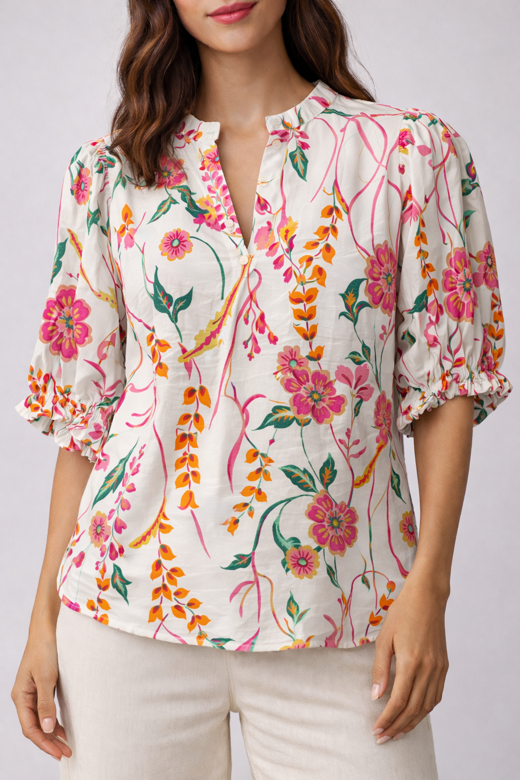 Floral Print Puff Sleeve Top