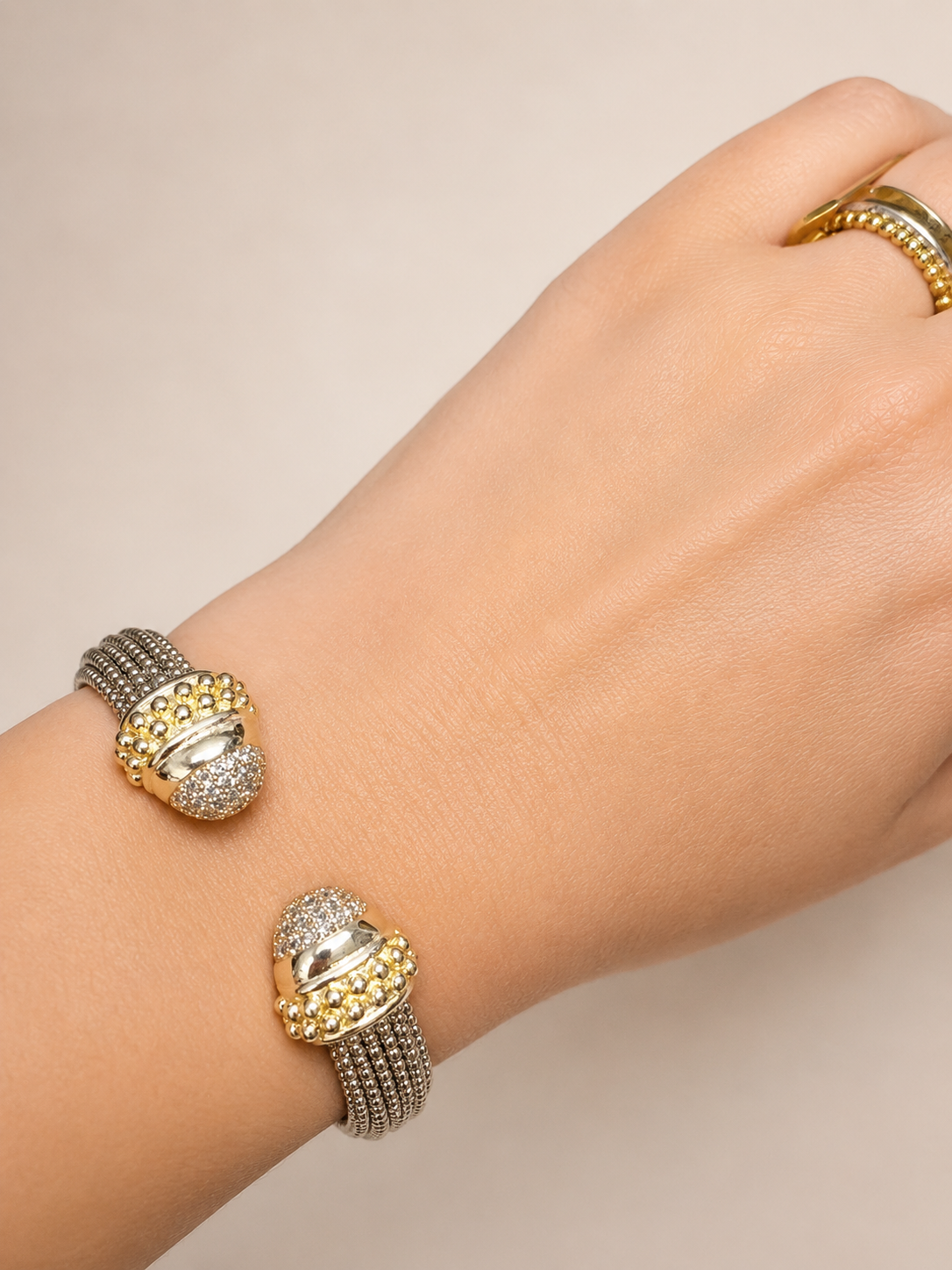 Two Tone Pave Tip Hinged Bracelet