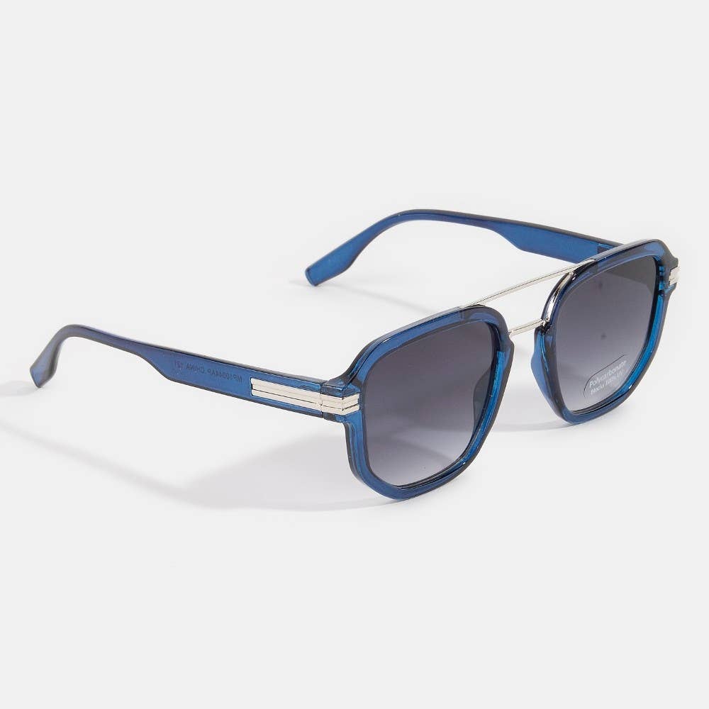 Square Double Bridge Round Metal Accent Sunglasses