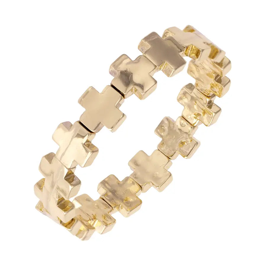 Canvas Edith Square Cross Stretch Bracelet in Shiny Gold