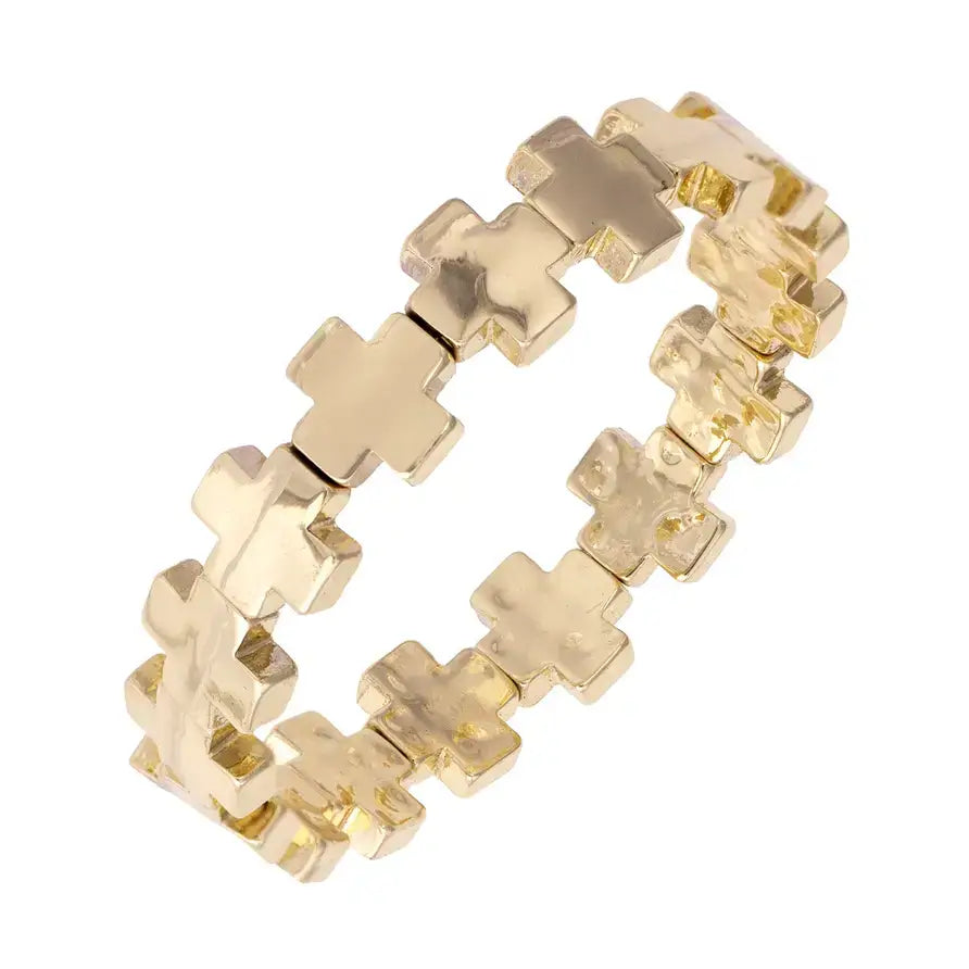 Canvas Edith Square Cross Stretch Bracelet in Shiny Gold
